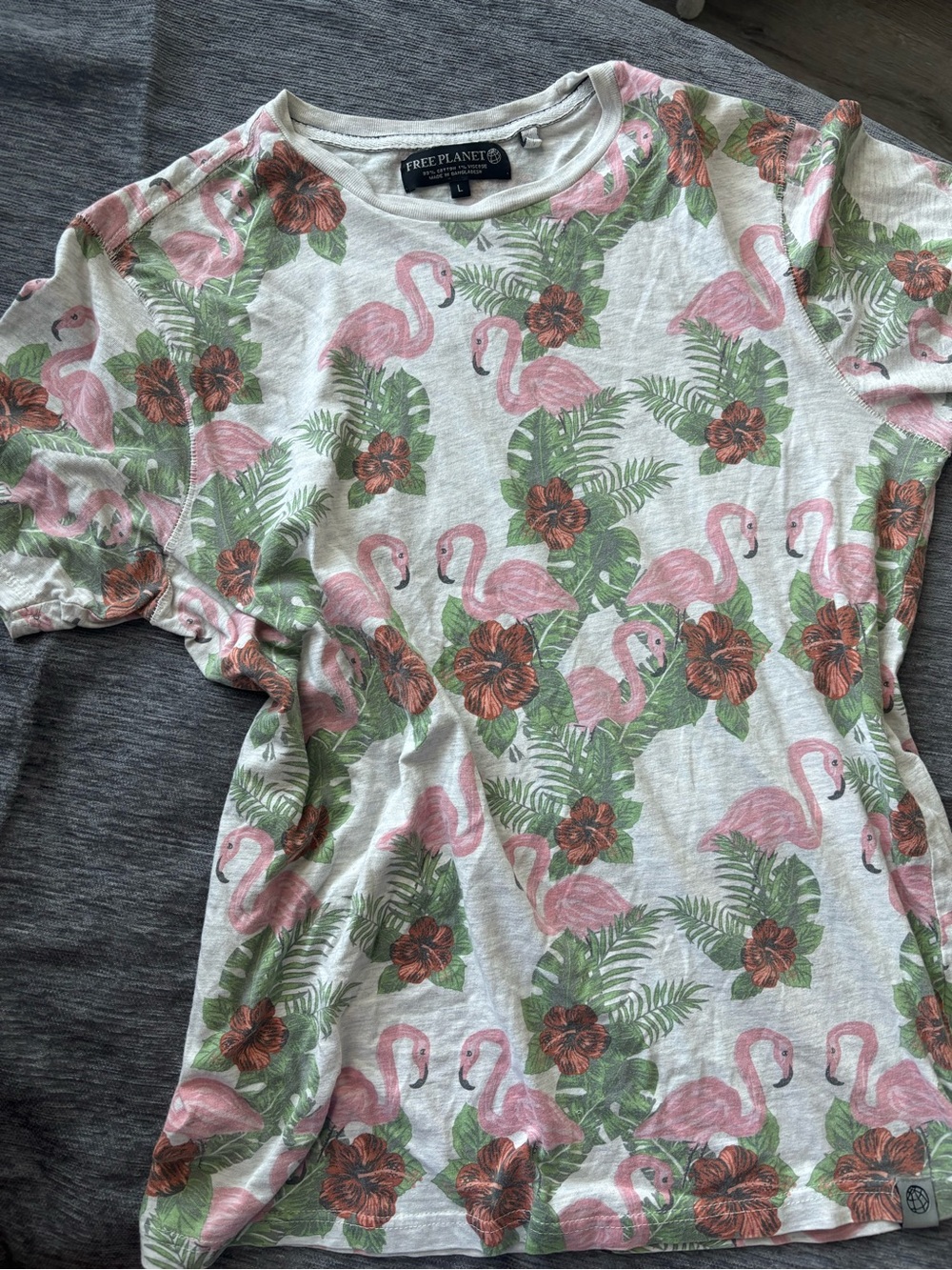 Free Planet Pink Flamingo & Green Tropical Print Tee